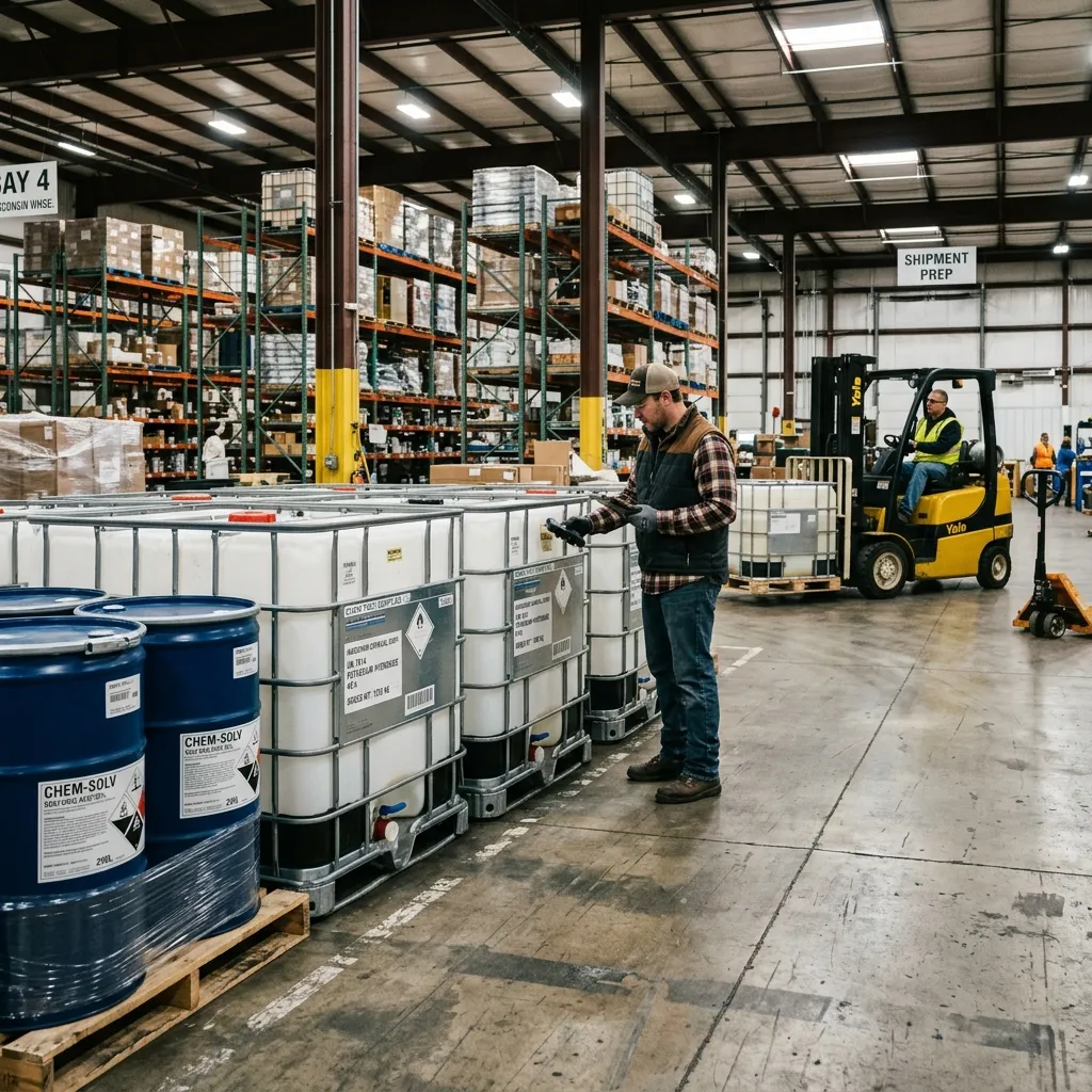 Secure warehouse containing locked proprietary industrial chemical assets ready for private label